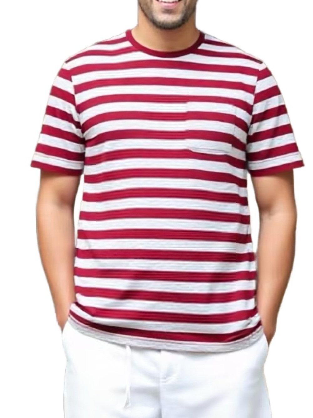 Sovereign Code Cotton Burgundy & White Striped Short Sleeve Tee Size Small